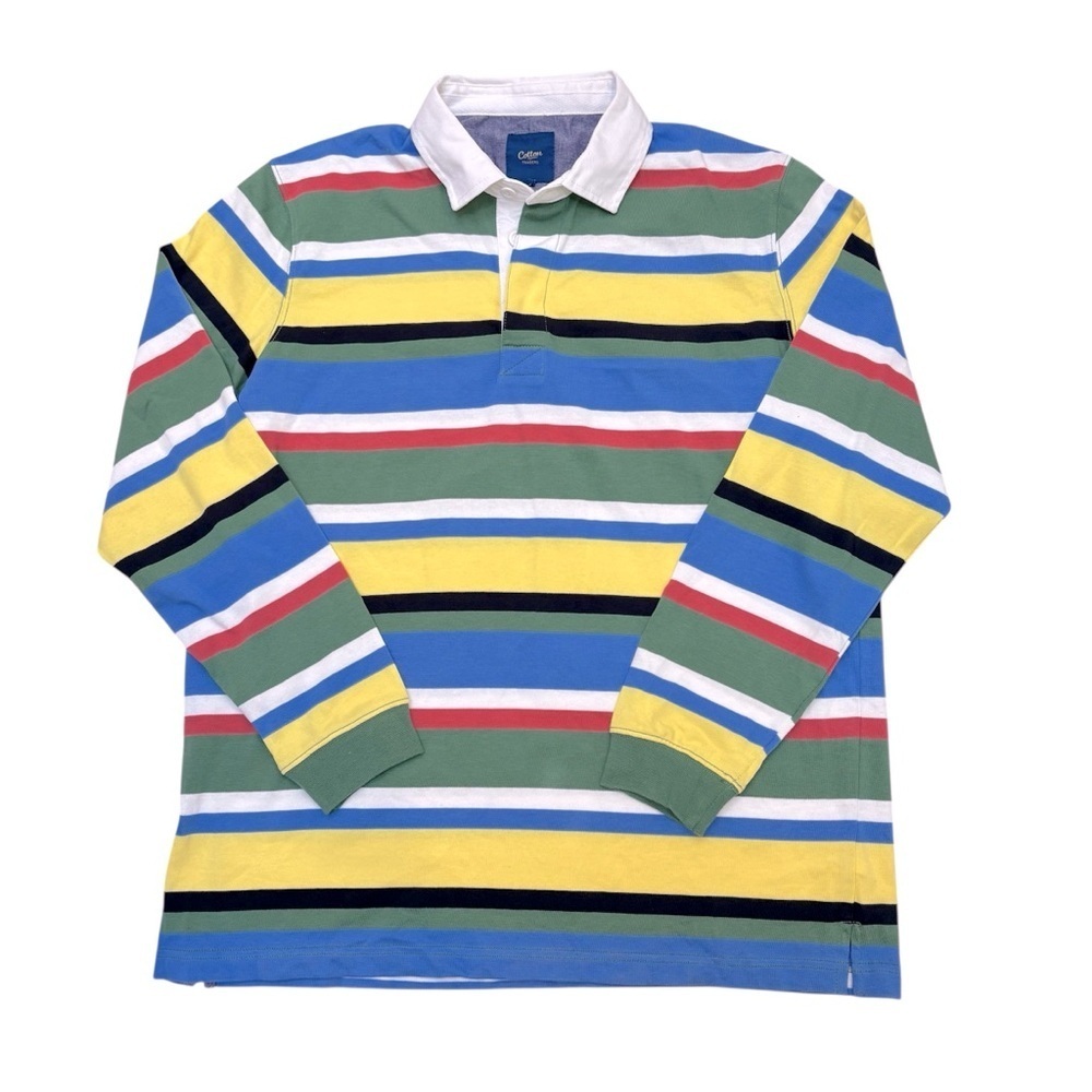 Cotton Traders Striped Rugby Polo Shirt Men’s Large Multicolor Preppy Sporty
